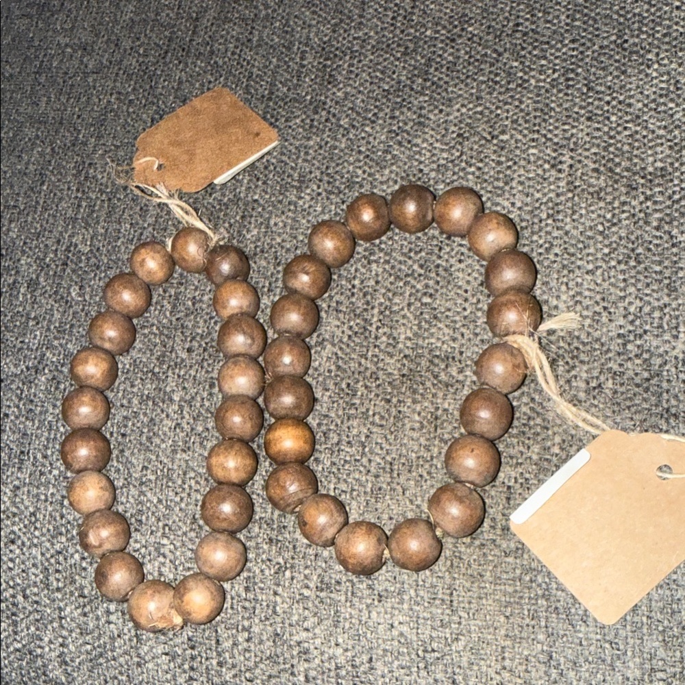 Nwt Set of 2/ Wooden Dark Mini Bead Candle Ring lg1
